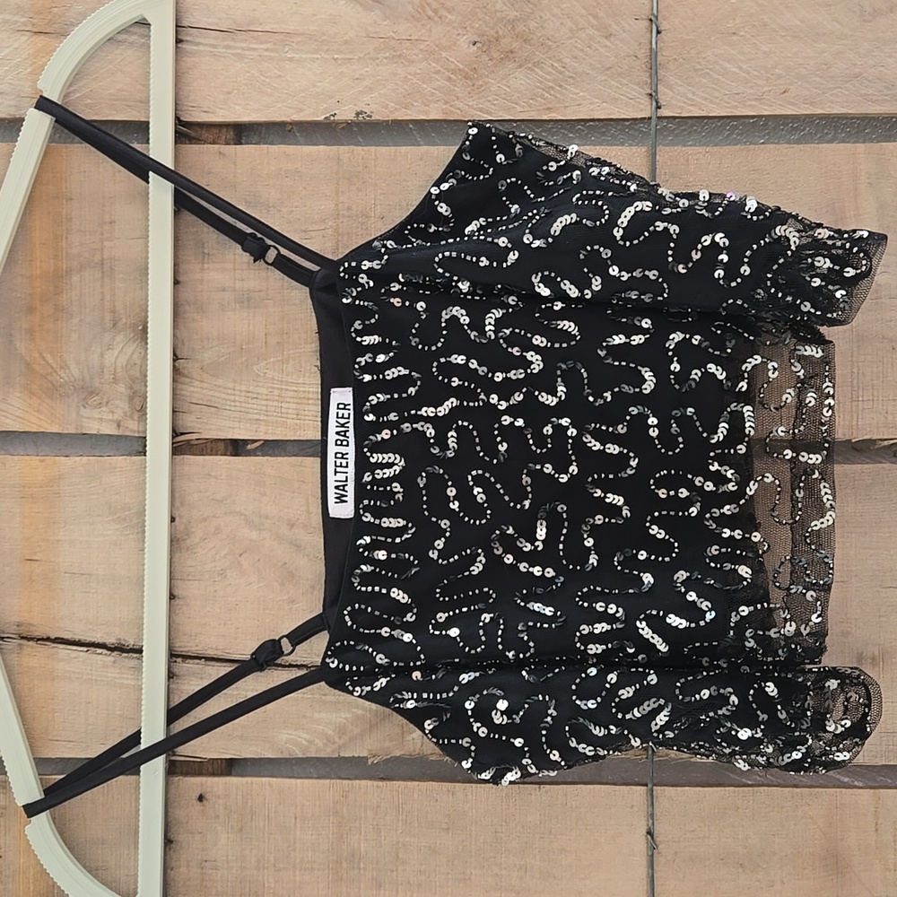 Walter Baker Sequin Beaded Crop Top